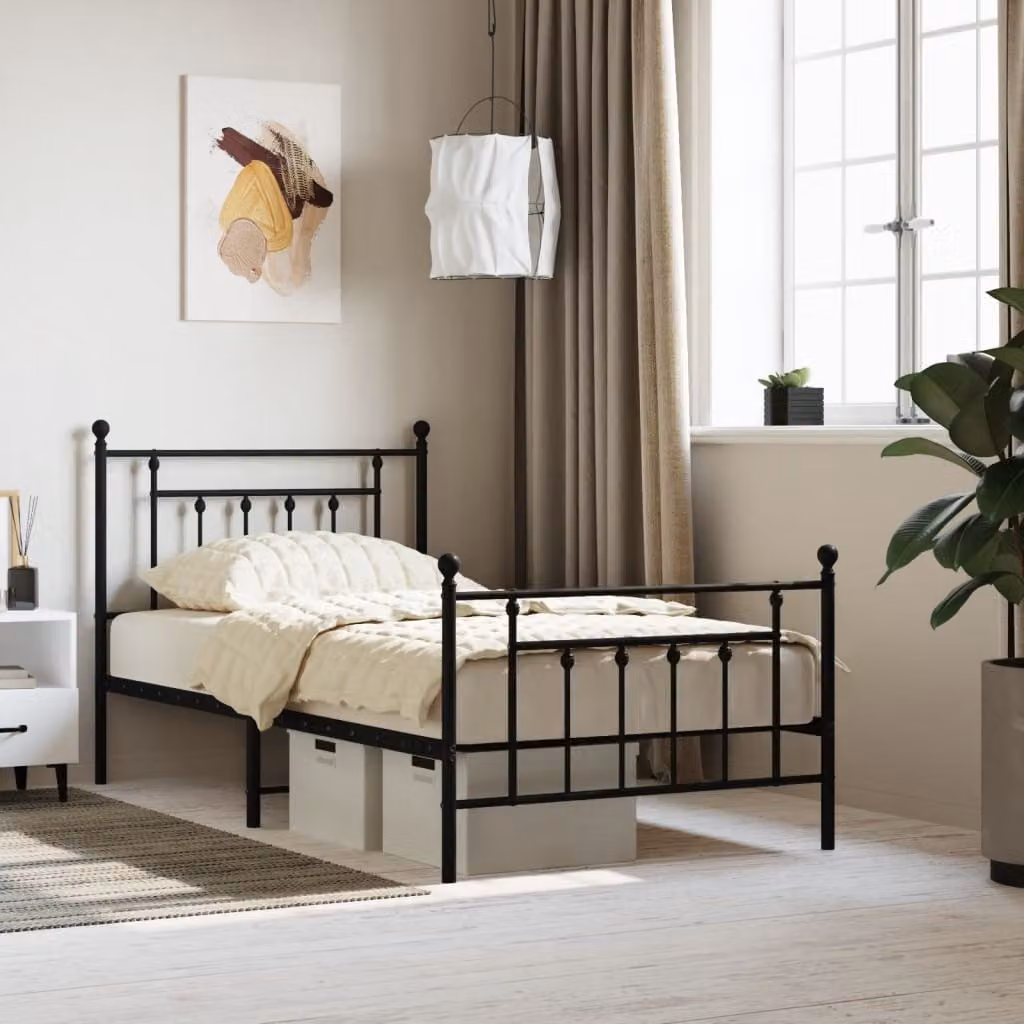 vidaXL Struttura letto con testiera e pediera in metallo nero 100x190 cm - Struttura letto - Cornici letto - Struttura letto - Letto