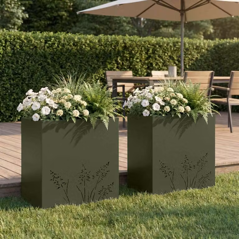 Set di 2 vasi da giardino vidaXL in metallo colore verde, L: 50 cm, P: 30 cm, H: 49 cm