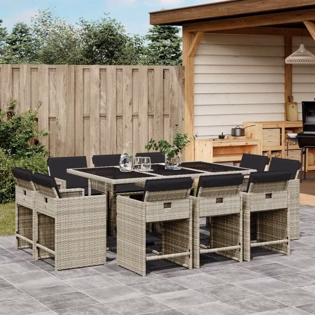 Maison Exclusive - Set Pranzo Giardino 11pz con Cuscini Grigio Chiaro Polyrattan
