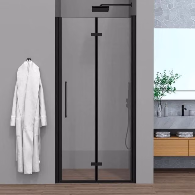 Porta doccia a soffietto per nicchia 70cm con profili nero opaco Neos