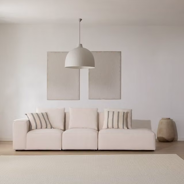 Divano modulare Banak a L con lato destro aperto, rivestimento in tessuto beige, L 272 cm