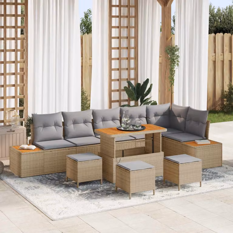 Set Divano da Giardino vidaXL 10 Pezzi a Forma di L con Cuscini Beige e Grigio