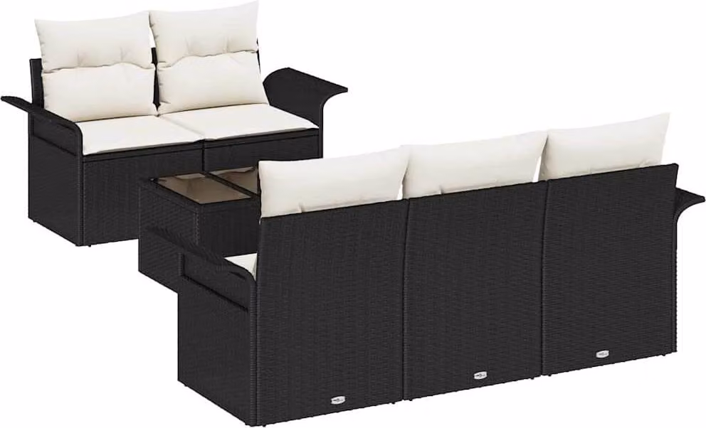 Set di divani con cuscino 6 pcs Nero polyrattan