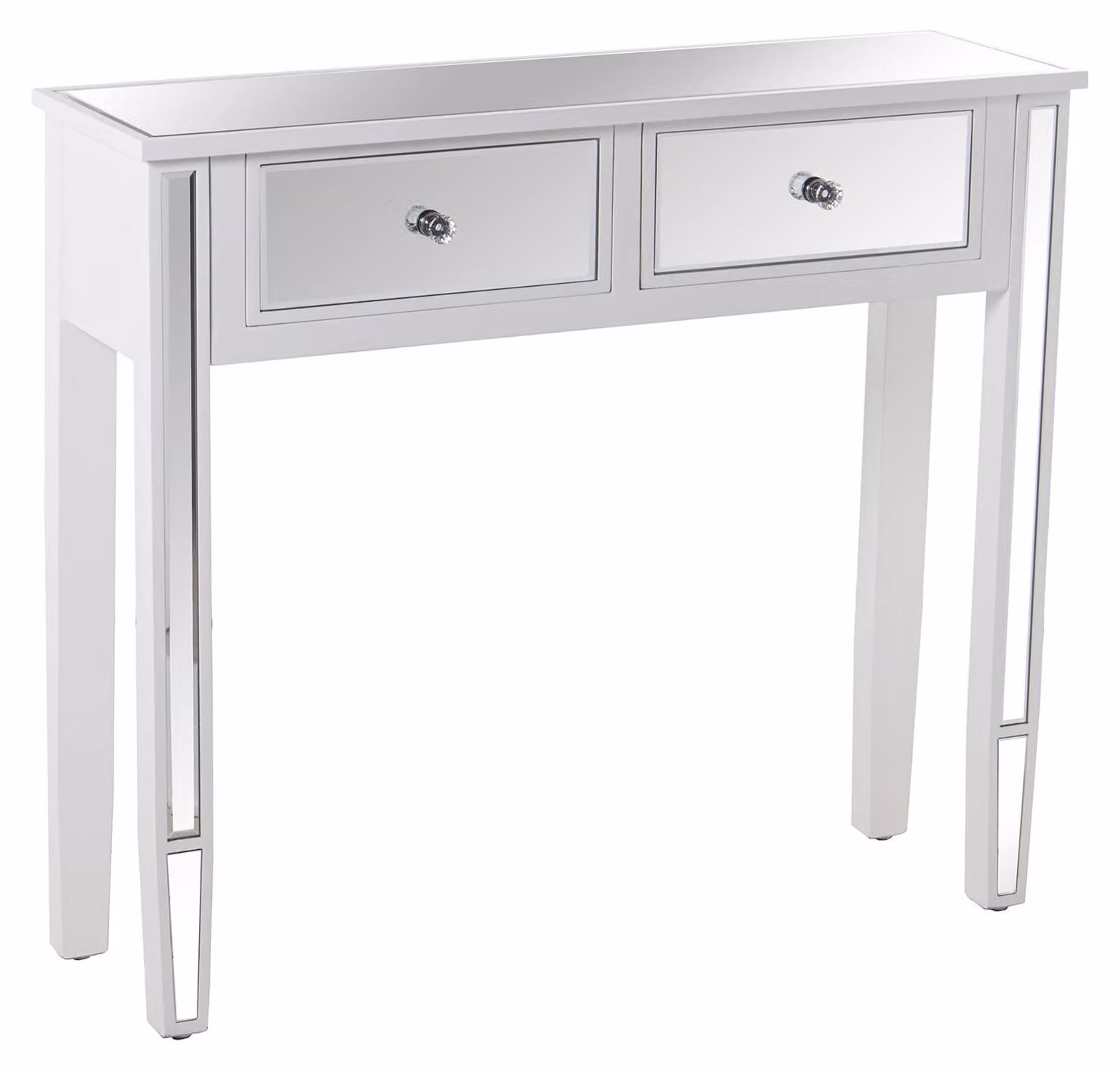 Comò elegante con 2 cassetti, in bianco e con specchio