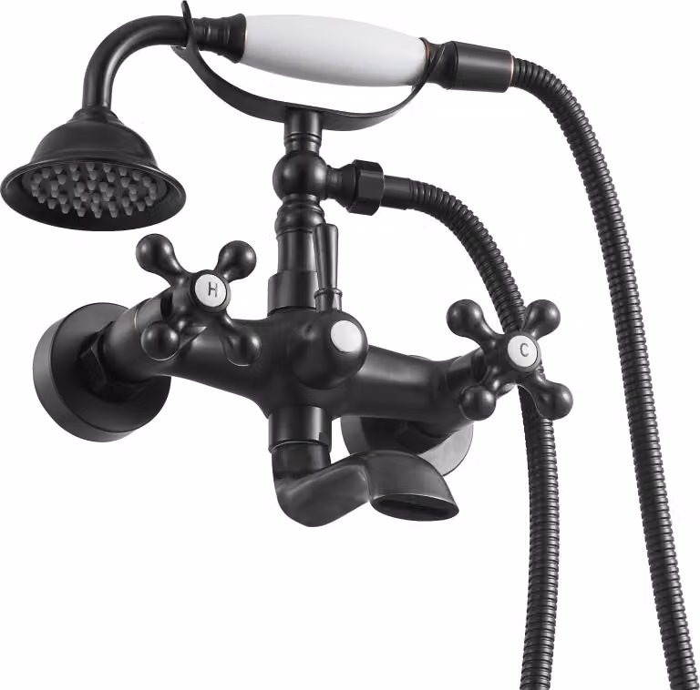 SucceBuy miscelatore da parete per vasca in stile vintage con doccetta, bracci orientabili regolabili e bocca girevole a 360°, set di miscelatori per doccia e vasca in bronzo oliato