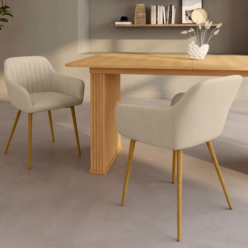 Set di 2 sedie da pranzo LINE in velluto beige con gambe effetto legno IDMarket – 2