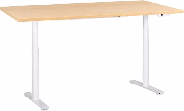 Scrivania regolabile in altezza elettricamente bianco 180 x 72 cm bianco e marrone chiaro in acciaio verniciato a polvere
