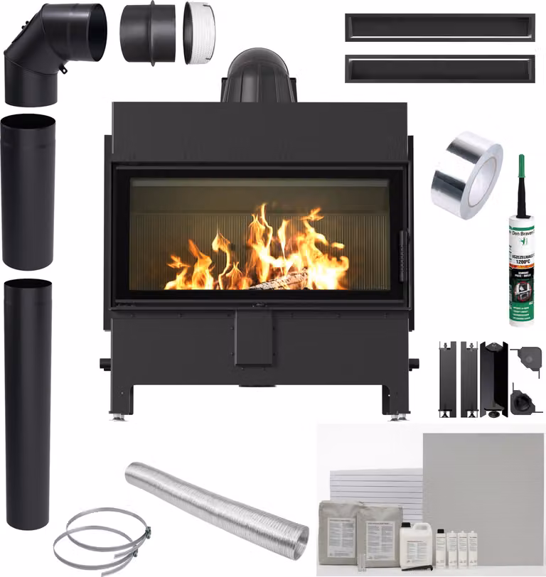 Inserto per caminetto KRATKI LUCY 16kW Ø200 Nero Set per l'installazione