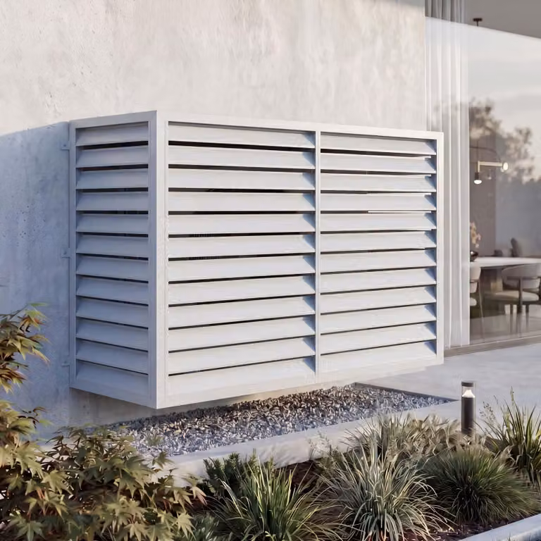 Copertura per impianto di climatizzazione/scambiatore di calore MCW-O43, copertura per griglia di protezione, metallo 132x175x75 cm ~ grigio-bianco