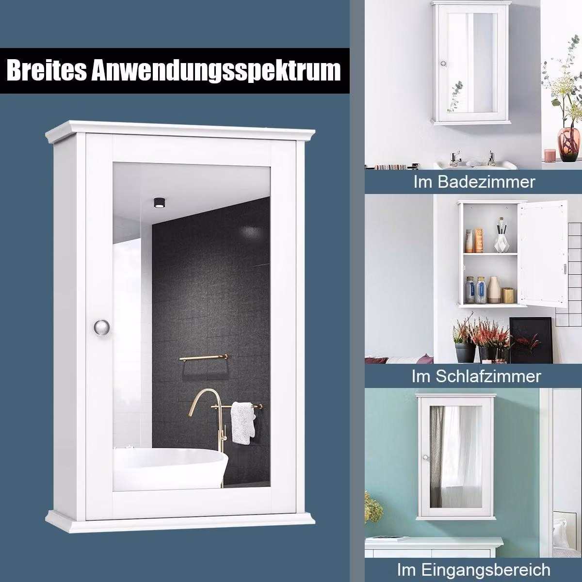Armadietto da bagno con specchio, armadietto da parete, con mobile singolo, 34 x 15 x 53 cm, bianco