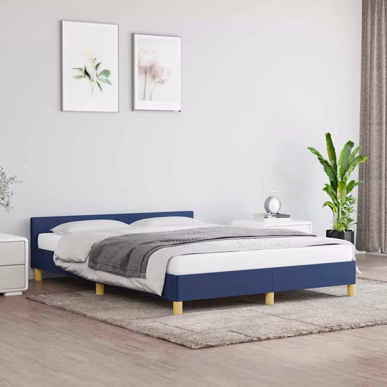 Letto con giroletto e testiera vidaXL in tessuto blu, L 140 x P 200 cm