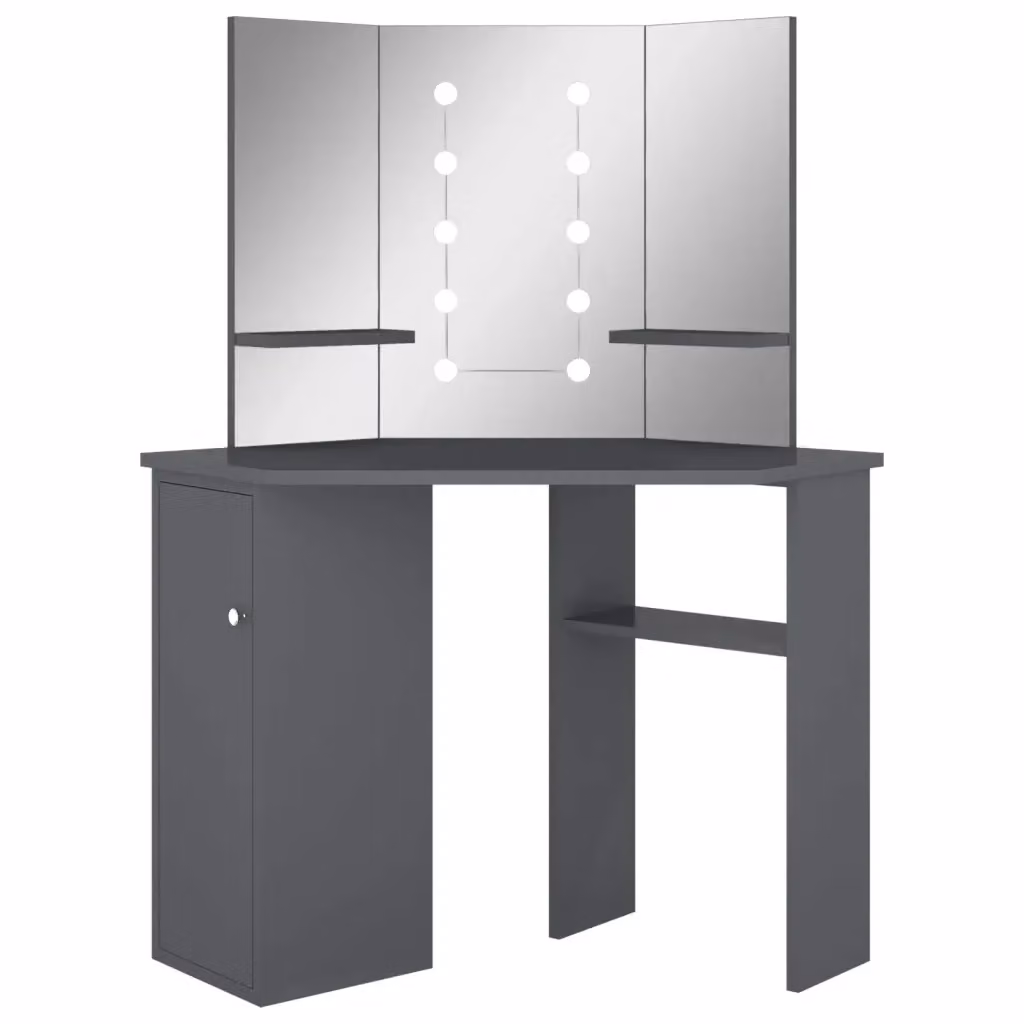 Tavolino da Trucco Angolare con LED vidaXL Grigio L: 111 cm, P: 54 cm, H: 141,5 cm – 2