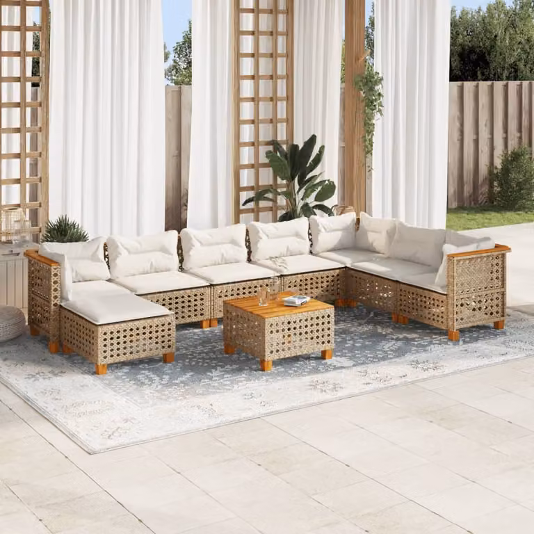 Maison Exclusive - Set da giardino 9 pezzi con cuscini in polyrattan beige