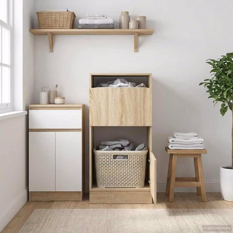 Mobile da lavanderia con archiviazione vidaXL in stile Sonoma, colore marrone, L: 50 cm, P: 68 cm, H: 102 cm