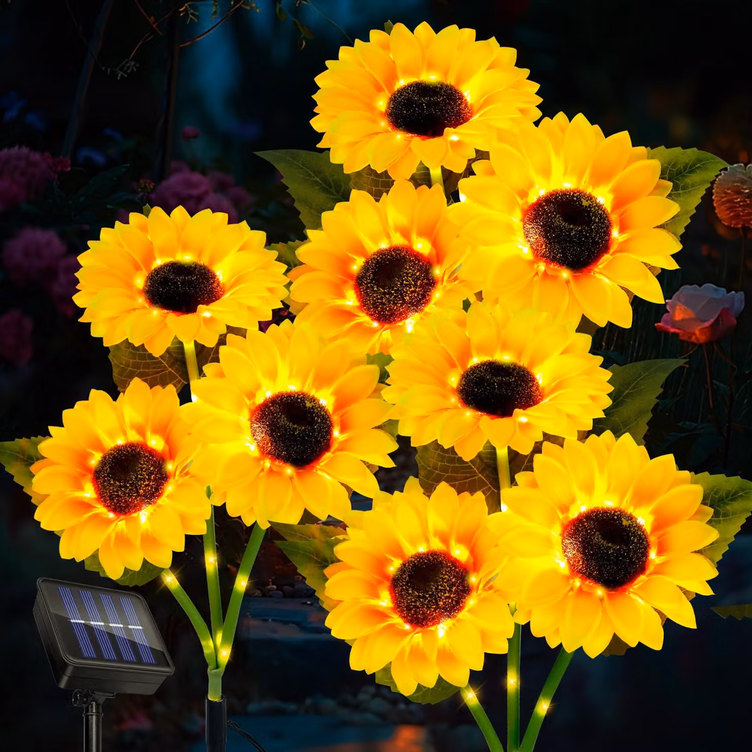 Lampade solari a forma di girasole, 9 petali, impermeabili, adatte per l'illuminazione esterna, ideali per il giardino