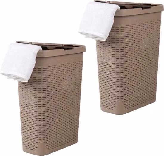 Cestino Lavanderia Sottile 40L Capacità Maniglie Taglienti Coperchio Scorrevole Vano di Aria Set da 2 Cestino Miele