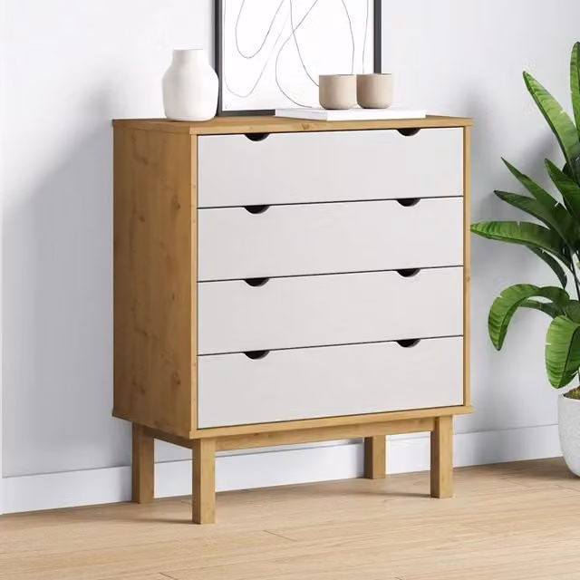 Cassettiera OTTA vidaXL in legno di pino marrone e bianco L: 76,5 cm, P: 39,5 cm, H: 90 cm