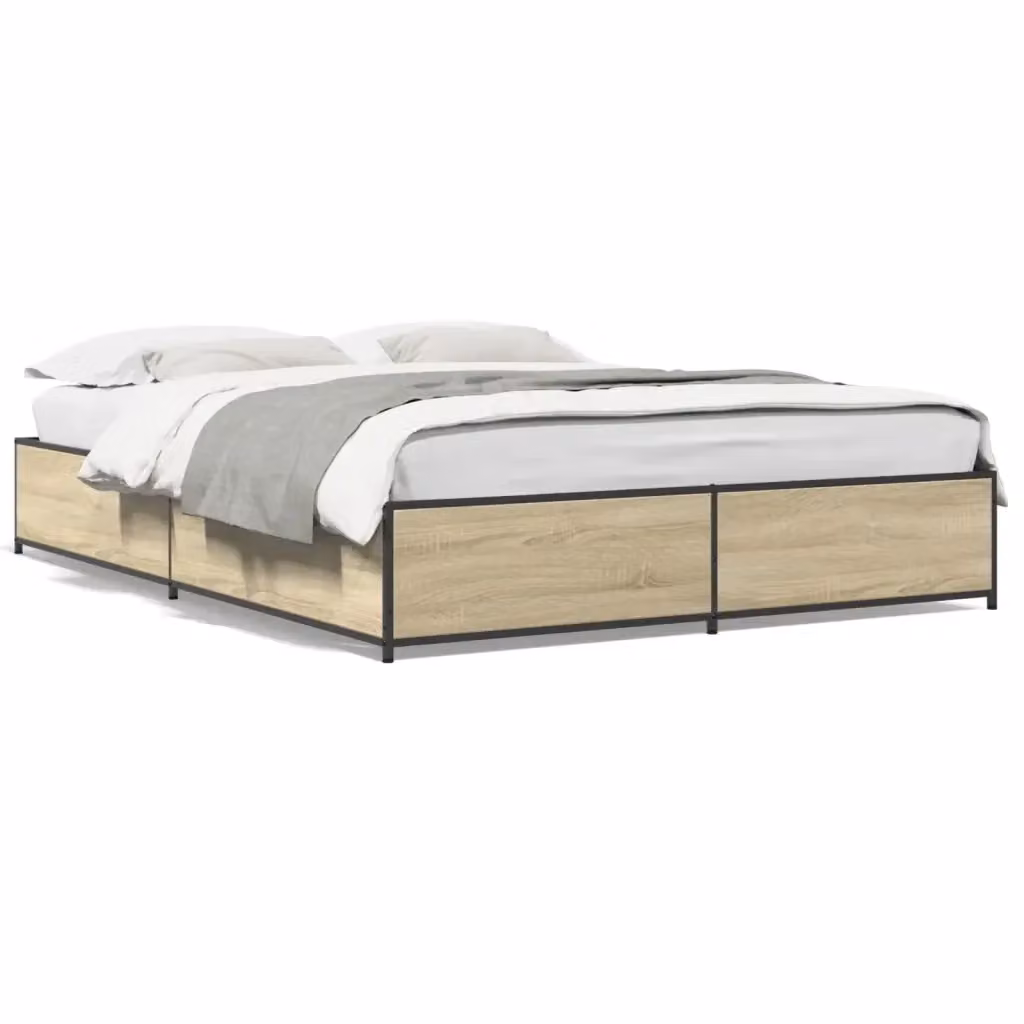 Letto Giroletto vidaXL in Rovere e Metallo, Colore Marrone, L 120 x P 200 cm – 2