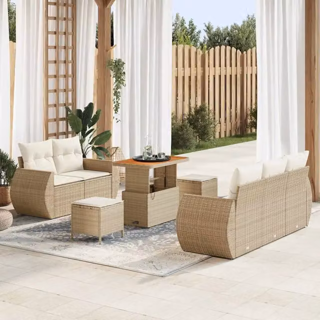 Set Divano da Giardino 8 pz Beige polyrattan 3361821