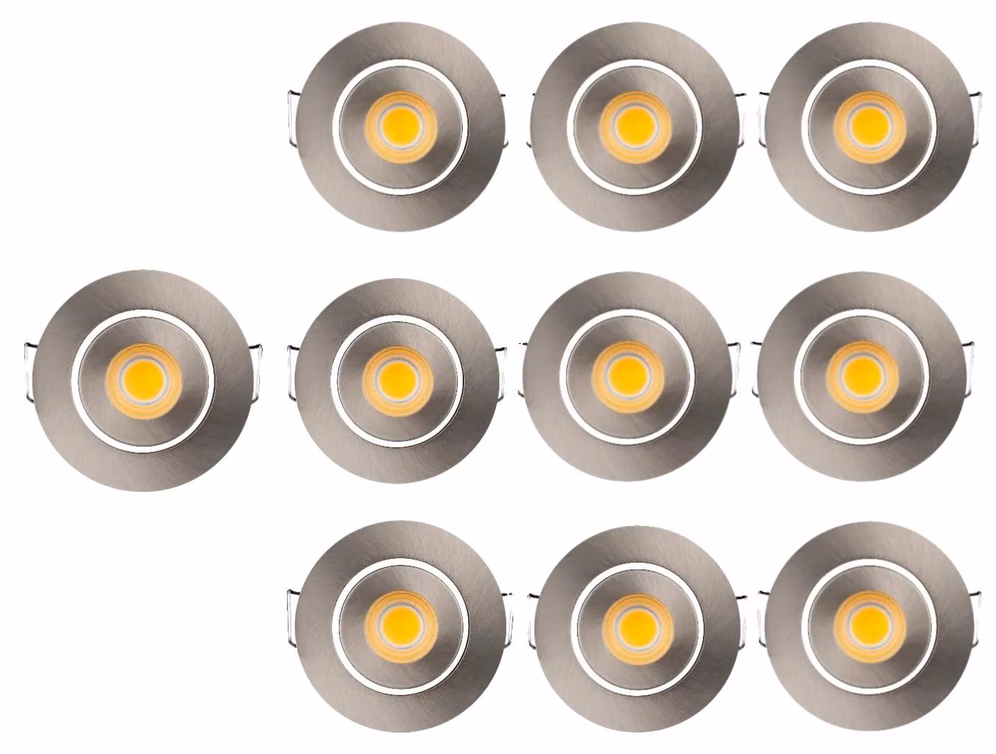Pannello LED per soffitto, dimmerabile, facile da installare, confezione da 10 pezzi, finitura nichel satinato, tecnologia COB, tensione 85-265V, 3W, 3000K