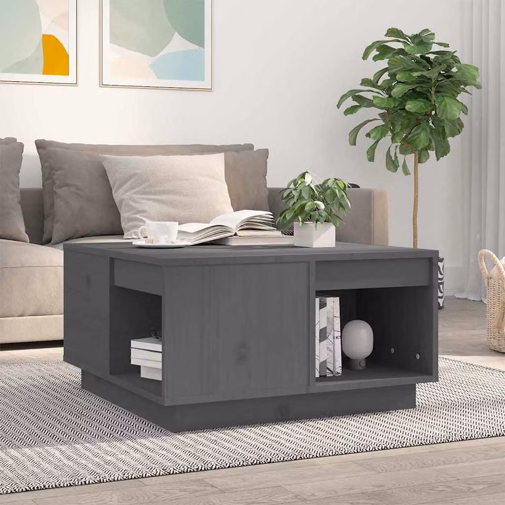 vidaXL Tavolino da Salotto Rettangolare in Legno di Pino Nero e Grigio L/P/H: 60 x 61 x 32,5 cm