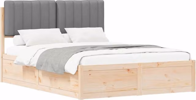 Letto matrimoniale | Letto per adulti | Letto con Testiera Rivestita Grigio chiaro 135 x 190 cm
