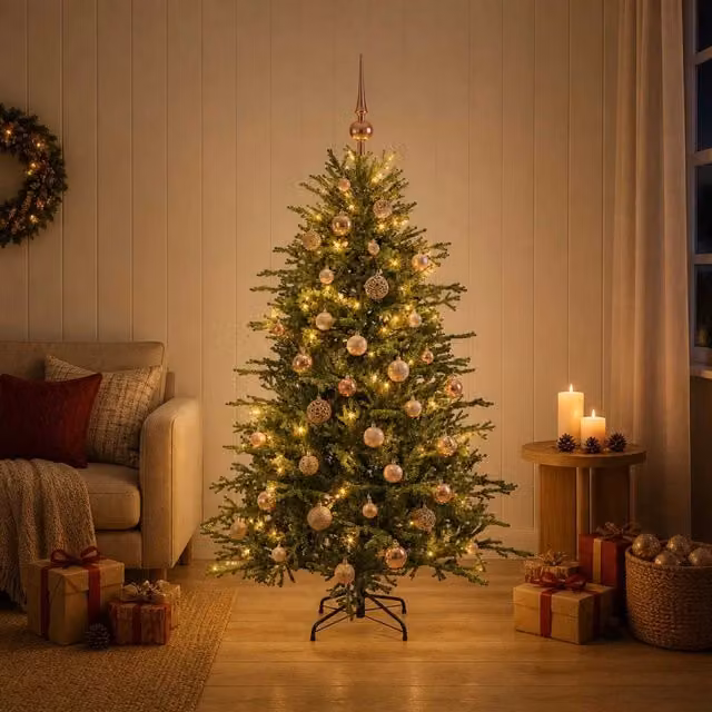 Albero di Natale artificiale con palline 150 cm 150 LED 3465786