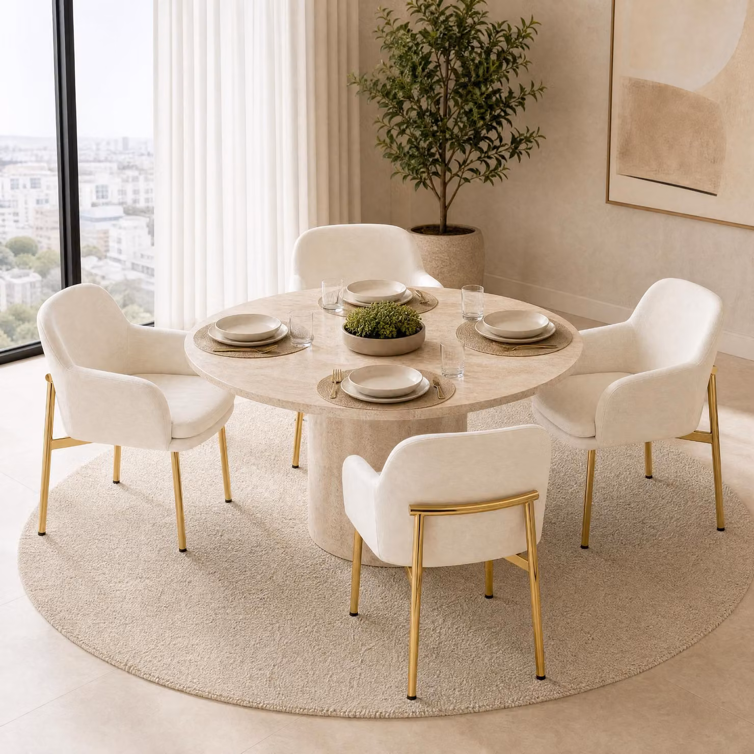 Set di 4 sedie da pranzo Flieks con braccioli, regolabili in altezza, imbottite, ideali per la sala da pranzo, la cucina. Dimensioni: 61x59x78,5 cm. Colore: bianco
