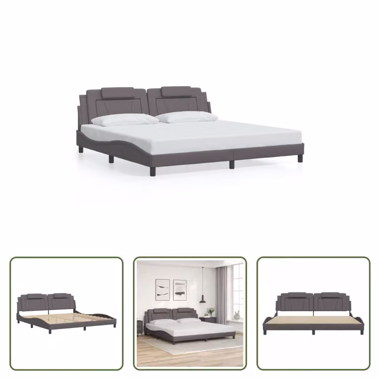 The Living Store Giroletto con testiera grigio 200x200 cm in ecopelle