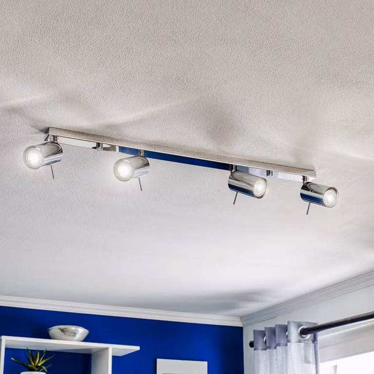 Faretto da soffitto Round, cromato, 4 luci lineari Round SOLLUX LIGHTING, dimmerabile, Cromo / Argento, Soggiorno / Sala da pranzo, Metallo, Moderno, Faretto