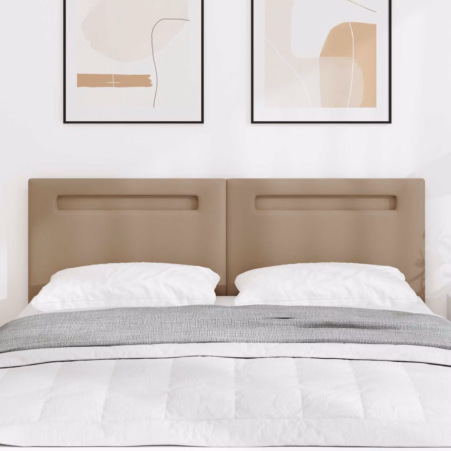 Testiera per letto vidaXL con illuminazione LED integrata in pelle sintetica color cappuccino, Larghezza: 144 cm