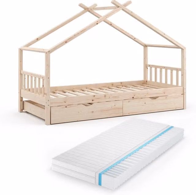 Letto montessori bambini Design Legno 90x200 cm con letto per ospiti e materasso Vitalispa