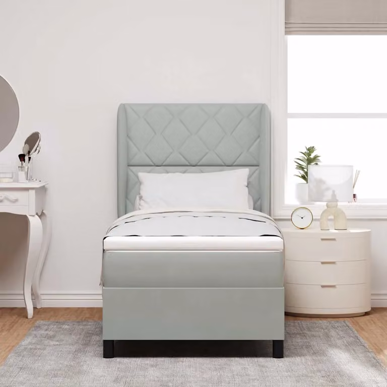 Letto a molle ibrido con testiera vidaXL in velluto grigio, L/P: 200 x 90 cm