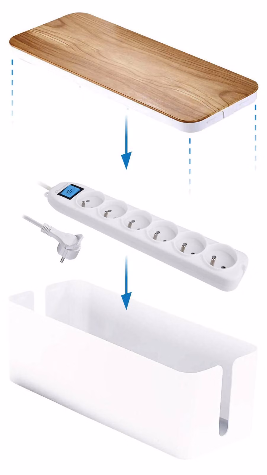 Contenitore per cavi con ciabatta multipresa, 6 prese, 16 A, 1,5 metri, bianco/marrone