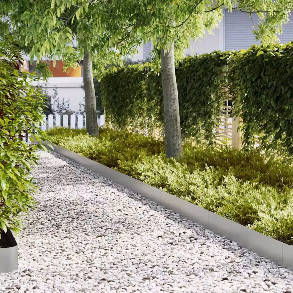 Set di 10 bordure per prato vidaXL in acciaio zincato color argento, L: 100 cm, P: 0,05 cm, H: 20 cm