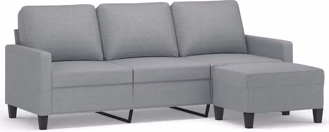 Divano da soggiorno moderno a 3 posti con poggiapiedi coordinato in tessuto grigio DESIGN IN L: 198 cm, P: 80 cm, H: 77 cm