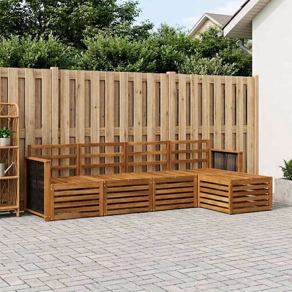 Set di divani da esterno vidaXL a forma di L in legno di acacia marrone con 5 pezzi e cuscini inclusi