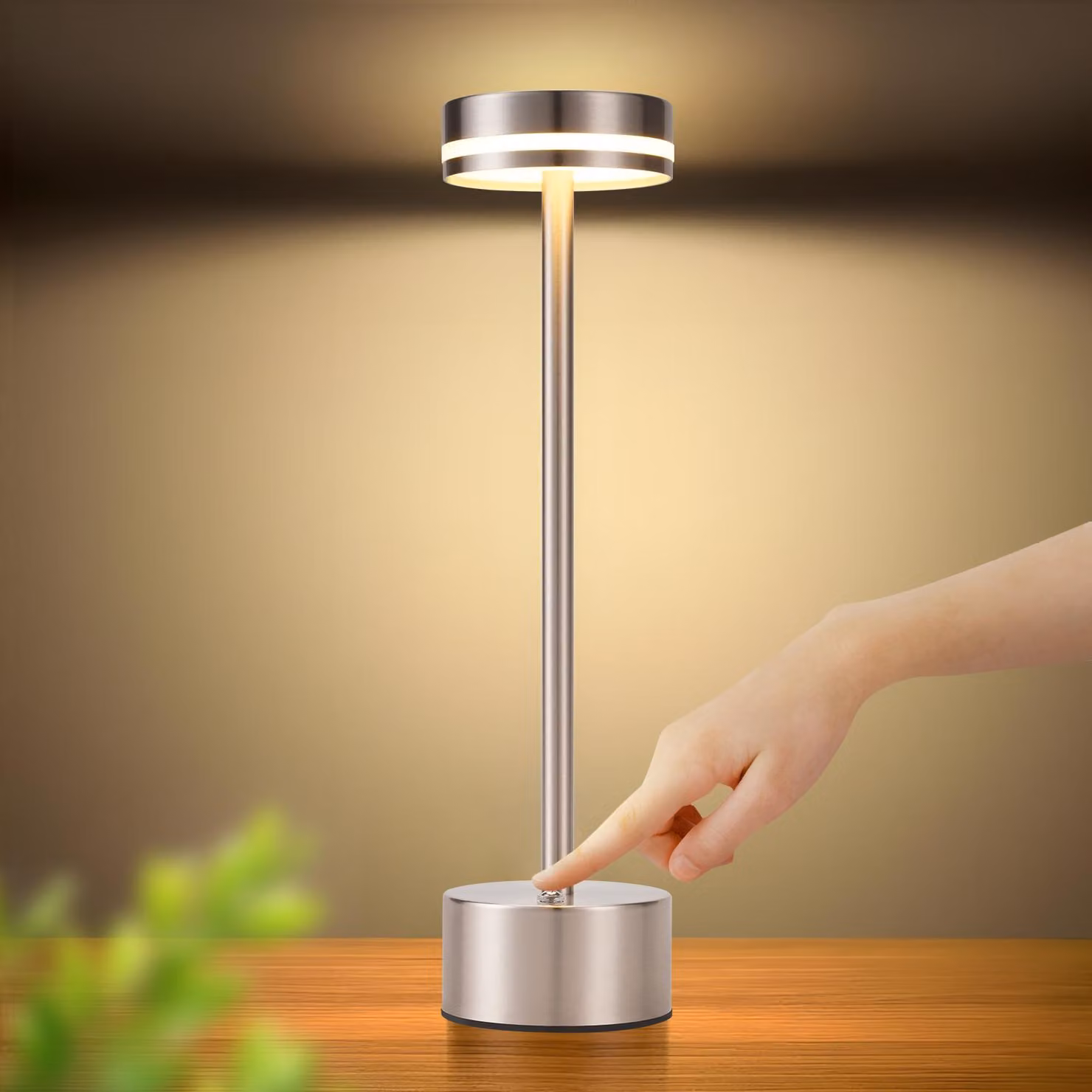 ZMH Lampada da tavolo LED ricaricabile Lampada da tavolo senza fili Dimmerabile con USB-C Lampada a sfioramento 3000K-6500K Argento Lampade da tavolo per camera da letto Sala da pranzo Ufficio