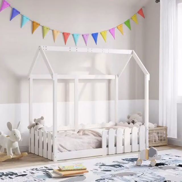 Giroletto Casetta Bambini-Struttura Letto Bambini Bianco 70x140 cm Legno Massello Pino 440500