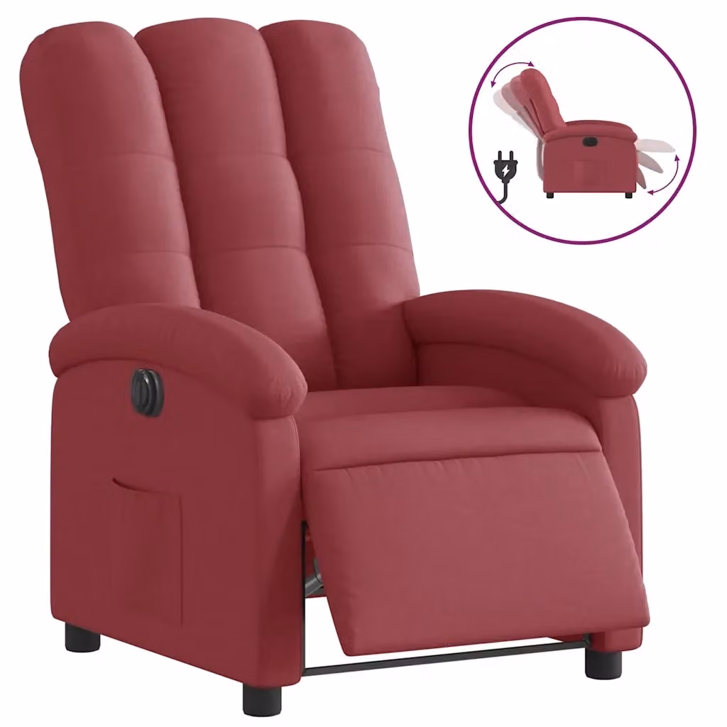 Poltrona elettrica reclinabile relax in tessuto rosso con braccioli e struttura in legno e metallo – 2