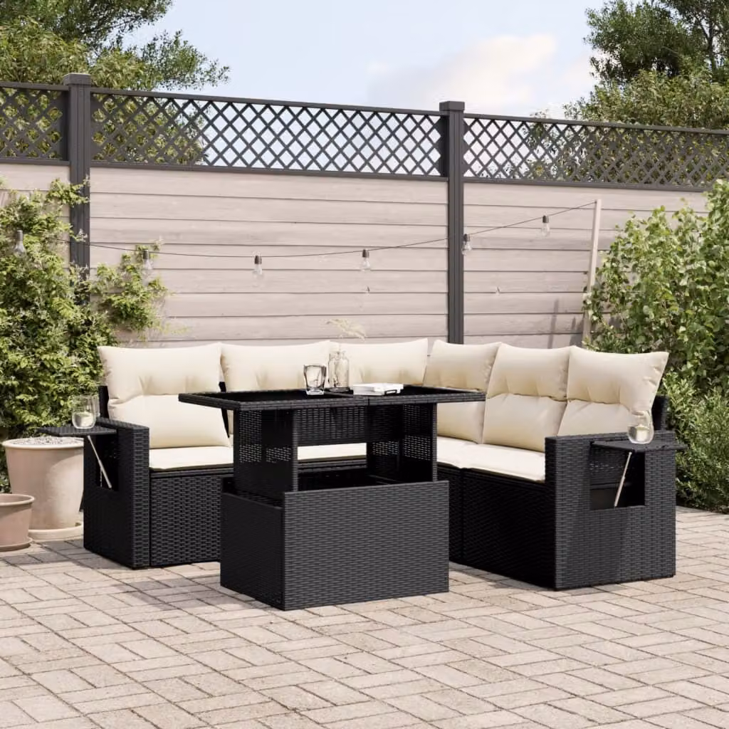 Maison Exclusive - Set Divano da Giardino 6 pz con Cuscini Nero in Polyrattan