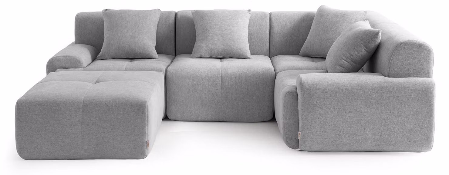 DIVANO ANGOLARE MODULARE MILYSOFA SOFAMOUS, 4 posti, con chaise longue, rivestito in tessuto di chenille color grigio minerale