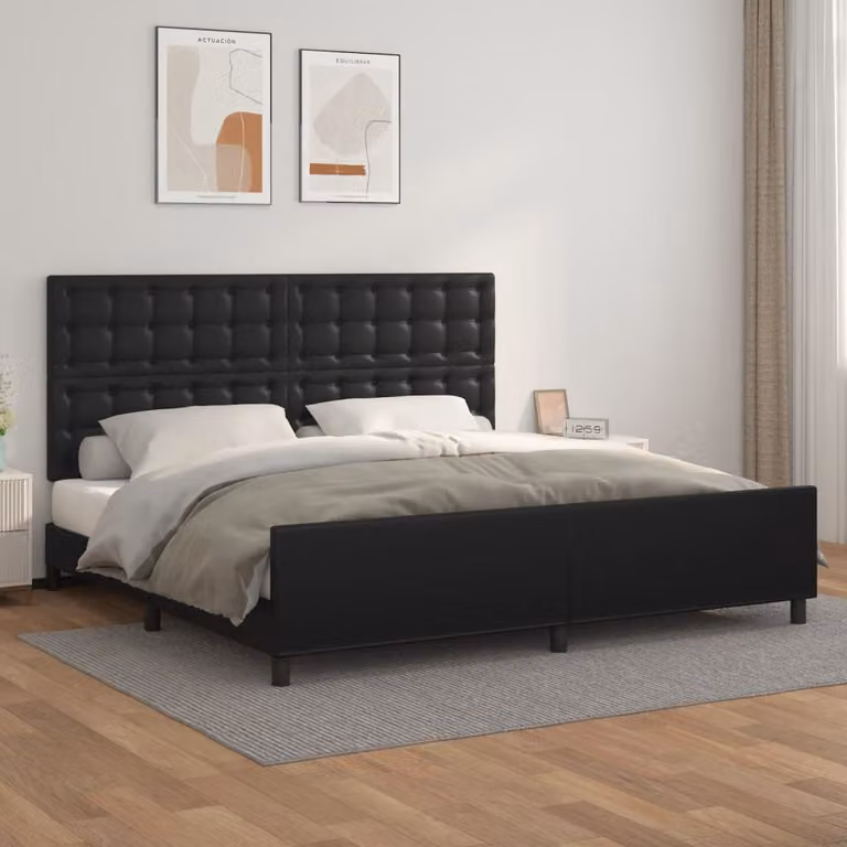 The Living Store Struttura letto con testiera nera 200x200 cm in ecopelle