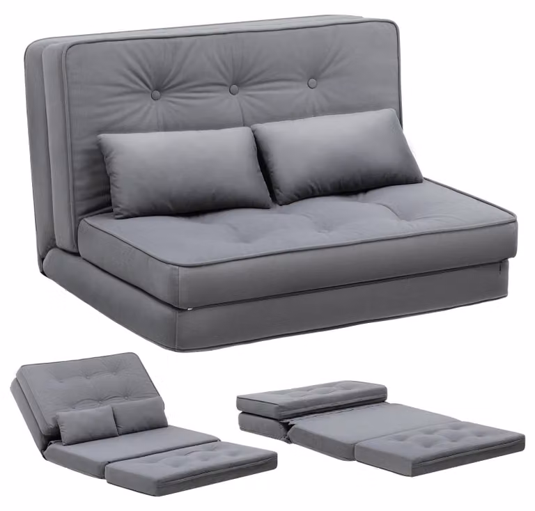 Divano letto trasformabile, schienale regolabile, design salvaspazio, grigio
