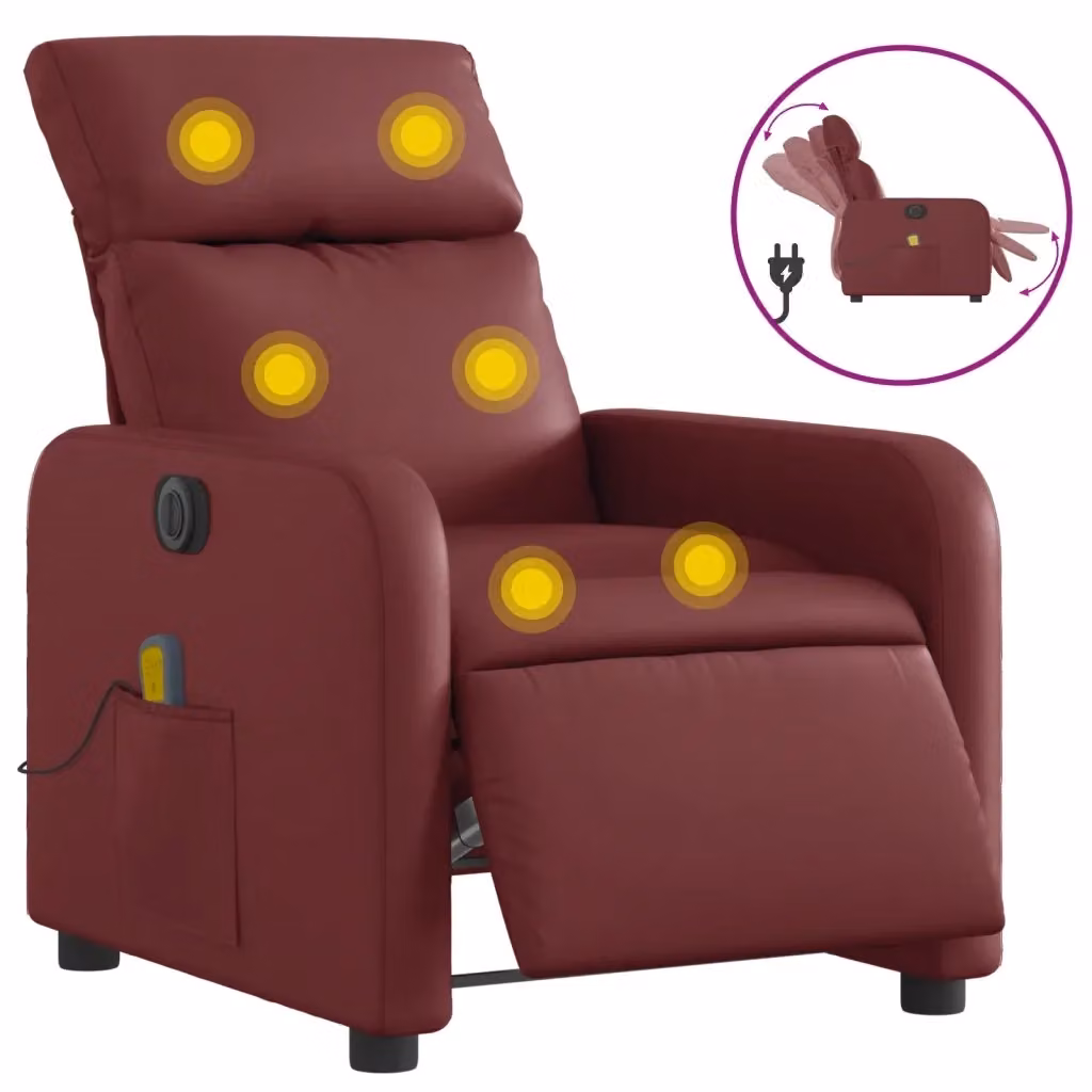vidaXL Poltrona Massaggiante Reclinabile in Similpelle Rossa con Braccioli L/P/H: 89.5 x 66.0 x 95.5 cm – 2