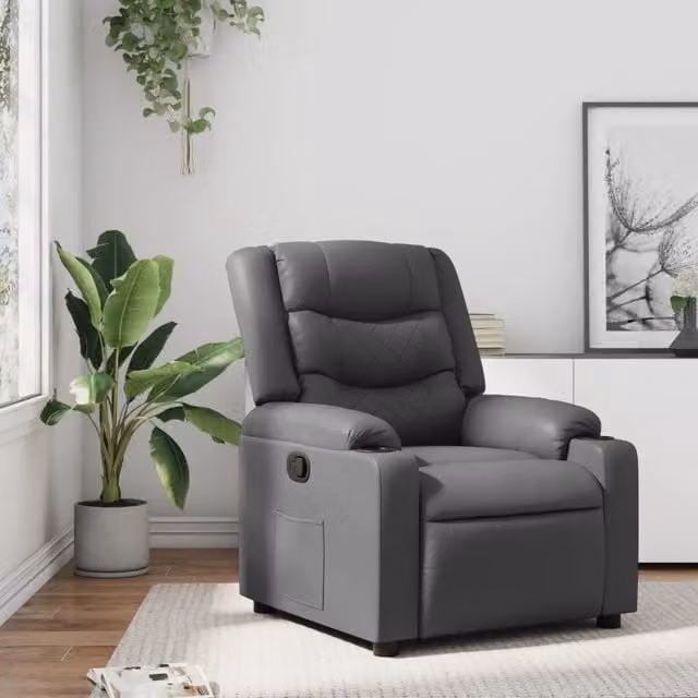 Poltrona Reclinabile Relax vidaXL in Similpelle Grigia con Braccioli e Regolazione Manuale – 1