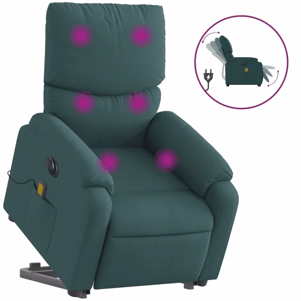 Poltrona Alzapersona Elettrica con Massaggio vidaXL Verde con Braccioli e Rivestimento in Tessuto – 2