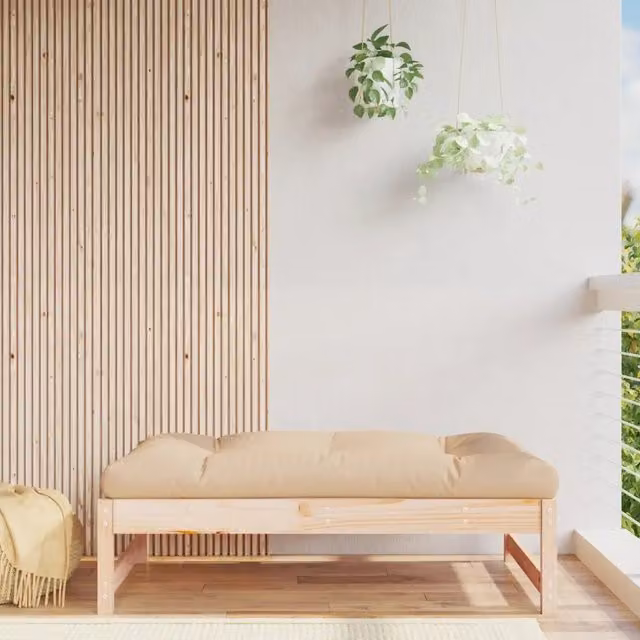 Poggiapiedi da giardino vidaXL in legno di pino con cuscini beige – 1