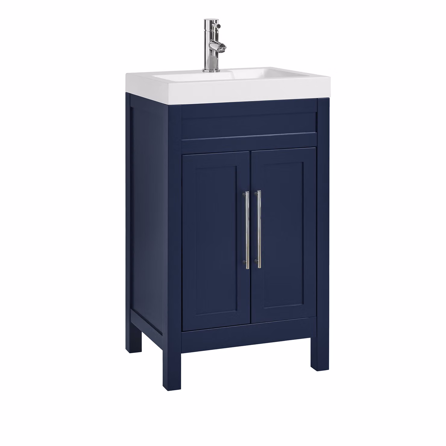 Mobile Bagno Blu Marino da 500mm con Lavabo e Maniglie Moderne con Barra a T Cromate - Warwick