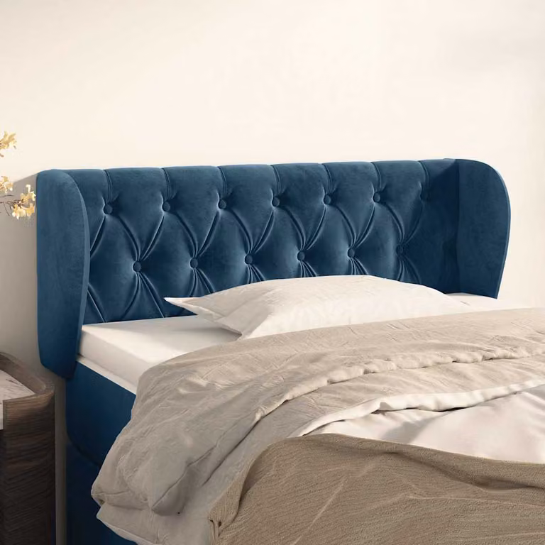 Testiera ad orecchio vidaXL in velluto blu scuro, L 93 cm, P 23 cm, H 78-88 cm